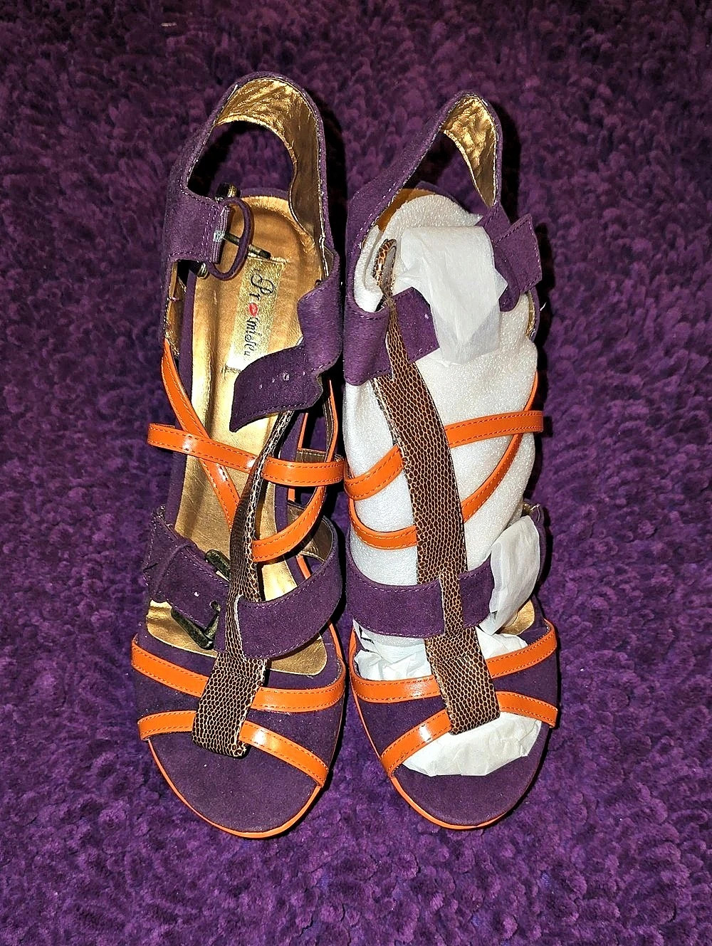 Promise Color Block Wedge Sandals in Purple & Orange